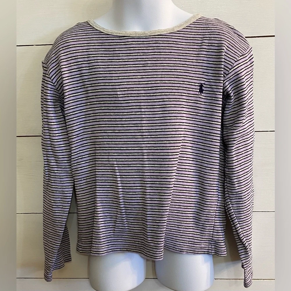 Ralph Lauren Girls’ Sz‎ 6 Purple/Black Striped Long Sleeve Cotton Shirt